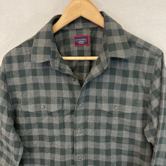 Untuckit Flannel Button Up Shirt Mens Medium Green Plaid Vigouroux Wrinkle Free - Picture 7 of 15